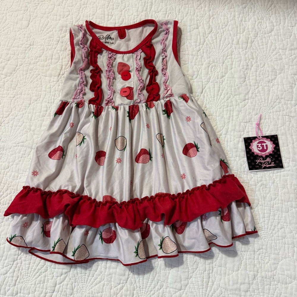 Girls' Strawberry Print Casual Dress